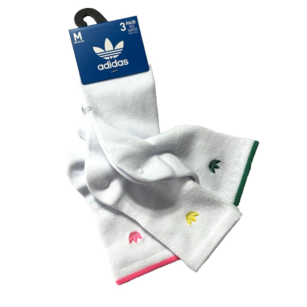 Adidas Women's 3 Pair White Medium High Quarter Polyester Blend Socks (C3)